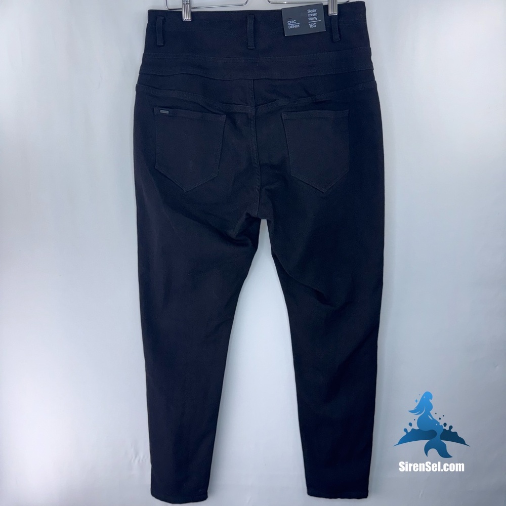 1225 NWT Chic Denim Skylar Corset Skinny Jeans Faux Leather Hybrid - 16S - Black - Picture 12 of 16